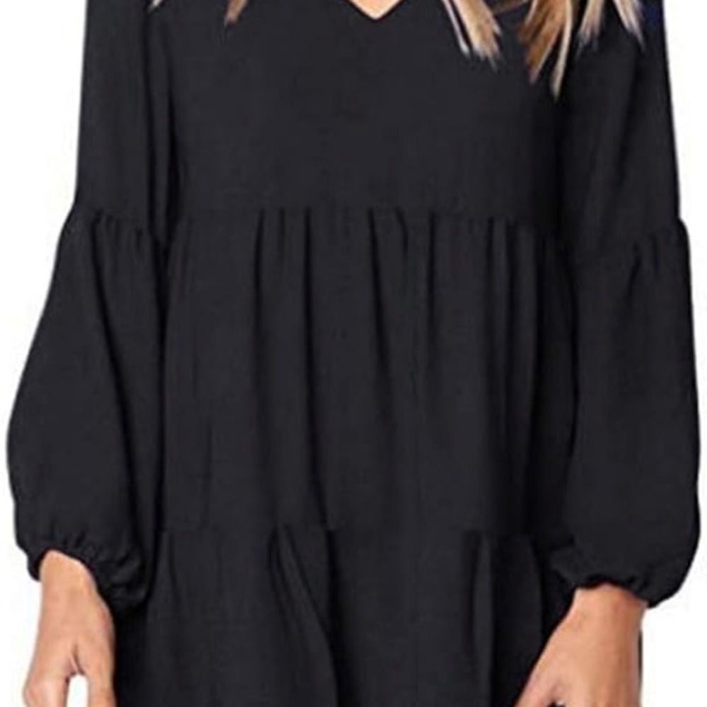 Black V-Neck Baby Doll Dress - Picture 10 of 12